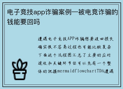 电子竞技app诈骗案例—被电竞诈骗的钱能要回吗